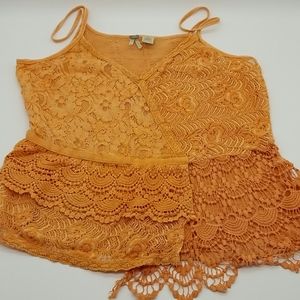 gimmicks by BKE Large Asymmetrical Crochet & Lace Orange Tank Top